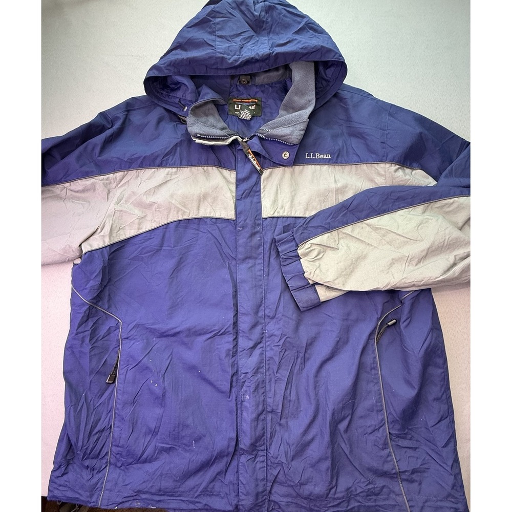 LL Bean Men's XXL Core Outfitter Hooded Full Zip Blue/Grey Winter Jacket Coat